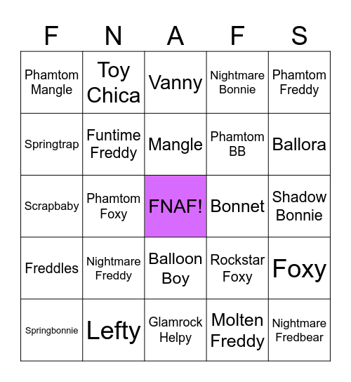 FNAF BINGO! Bingo Card