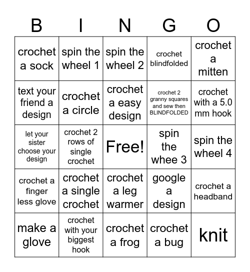 CROCHET/KNIT Bingo Card