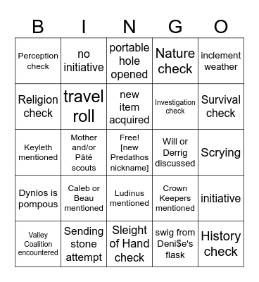 Earth, Wind, and Hopefully Not Fire [Critical Role 3.62] Bingo Card