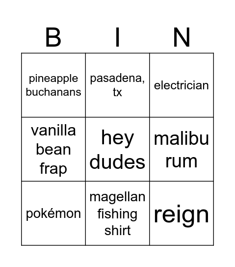 Untitled Bingo Card