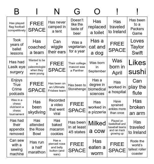 Jess and Greg Bingo Card