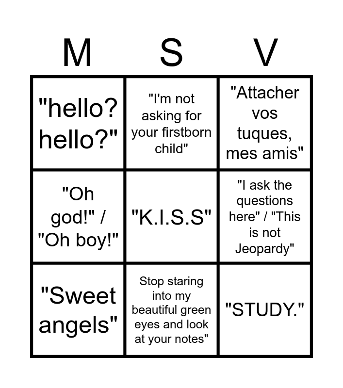 MS V BINGO Card