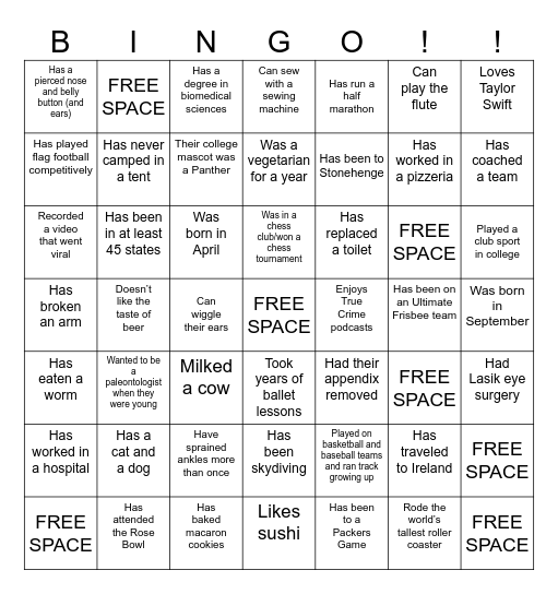 Jess and Greg Bingo Card