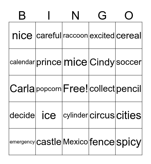 Hard and Soft C Bingo Card