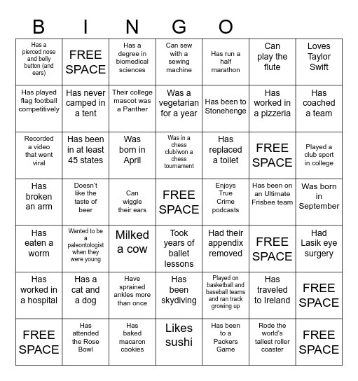 Jess and Greg Wedding Bingo Card