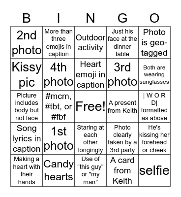 Valentine Instagram Bingo Card