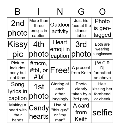 Valentine Instagram Bingo Card