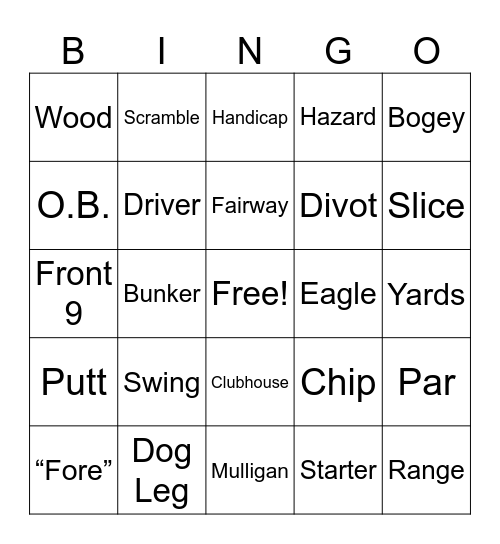 Golf Bingo Card