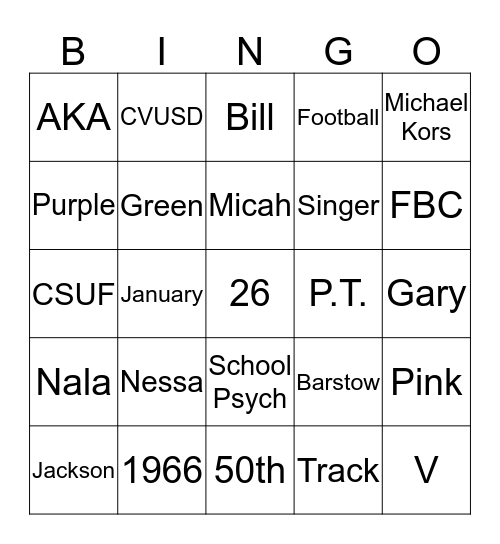 Vanessa's Birthday Bingo Card