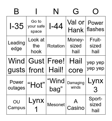 Oklahoma Hail Storm Bingo Card