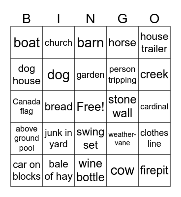 Back Road Wine Tour Bingo Card