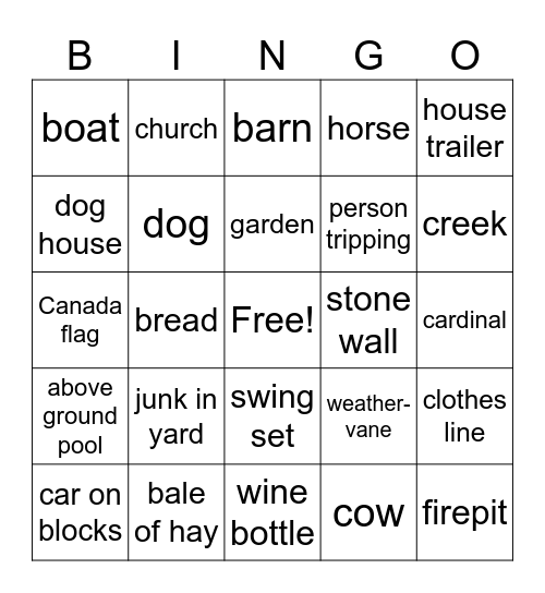 Back Road Wine Tour Bingo Card