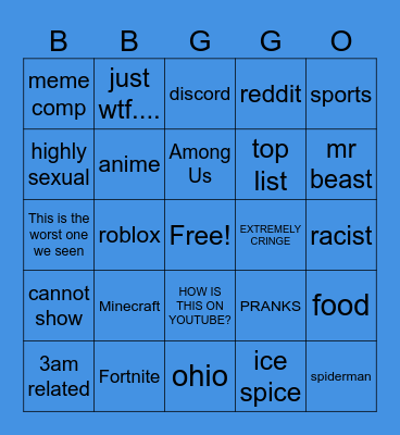 BAD YOUTUBE CONTENT Bingo Card