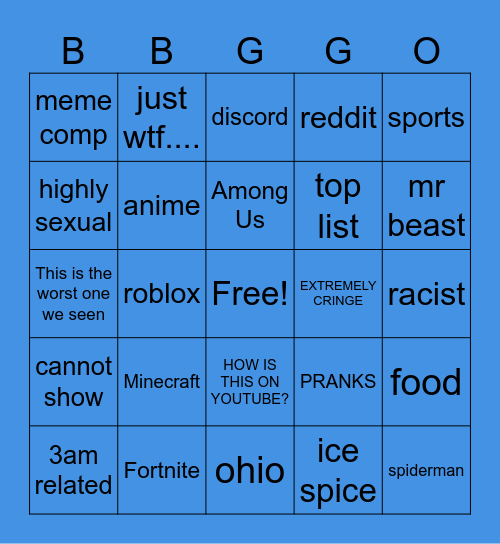 BAD YOUTUBE CONTENT Bingo Card