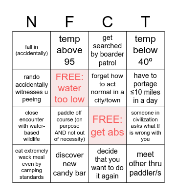 canoot camp bungo board Bingo Card