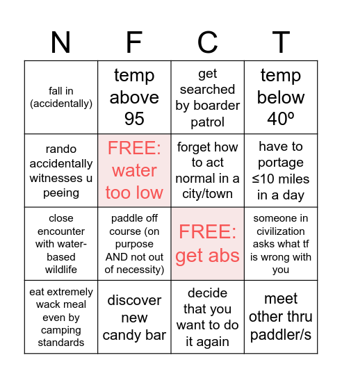 canoot camp bungo board Bingo Card