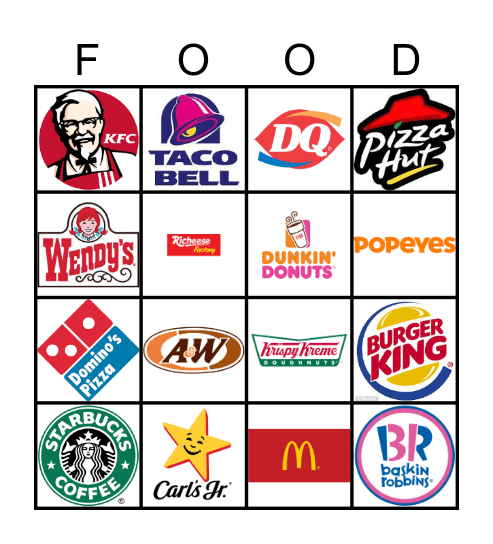 FAST FOOD Bingo Card