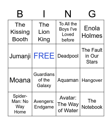 All About Movies Bingo Card