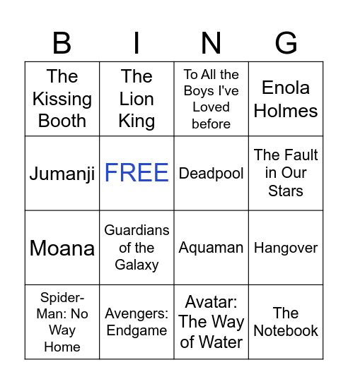 All About Movies Bingo Card