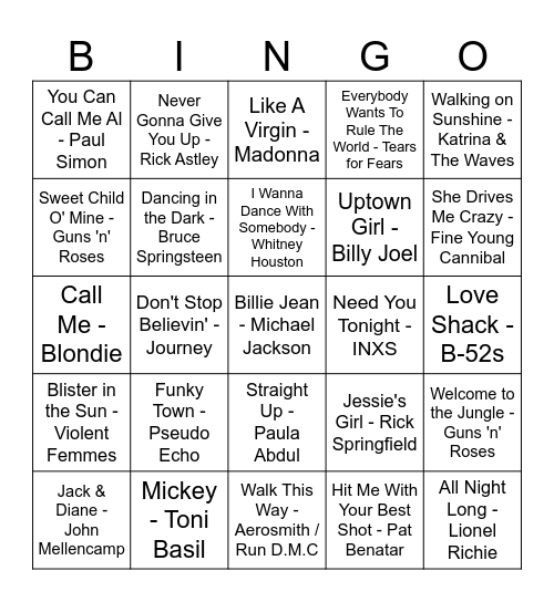 80s Bingo Card