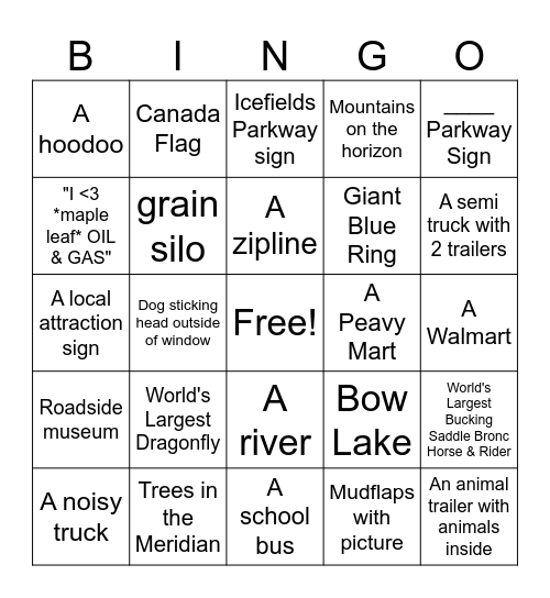 Mountain Roadtrip 2023 Bingo Card