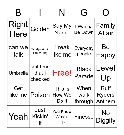 R&B Bingo Card