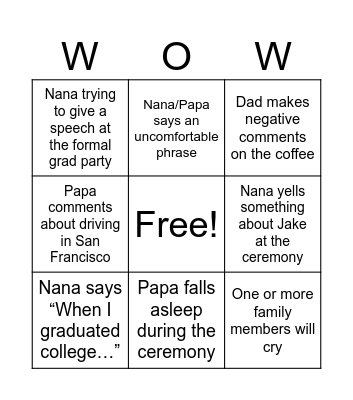 Jake graduation Bingo Card