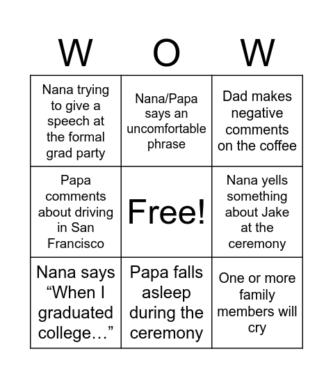 Jake graduation Bingo Card