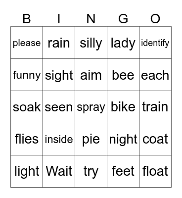 7.1 phonics BINGO Card