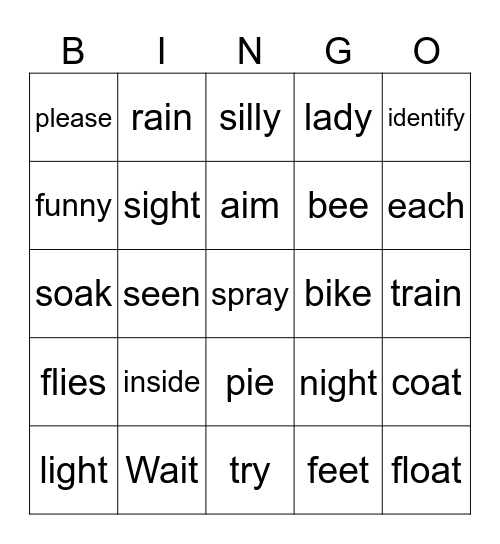 7.1 phonics BINGO Card