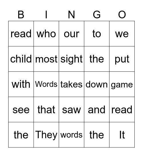 sight Words -2 Bingo Card