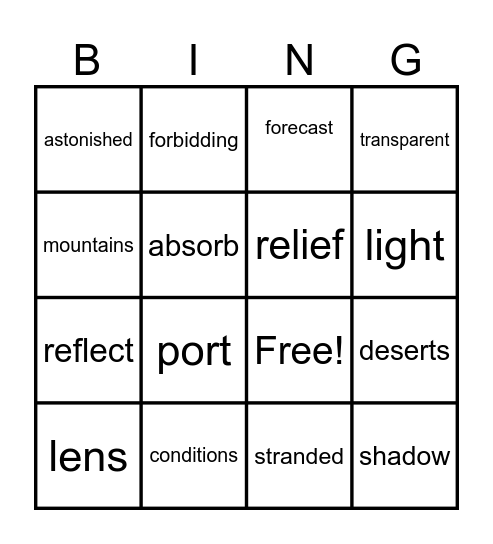 3A Vocabulary Bingo Card