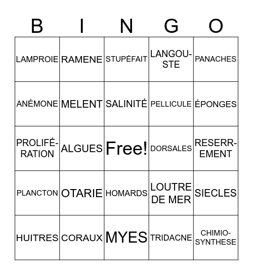 Le vocabulaire - Sc. Nat. Bingo Card