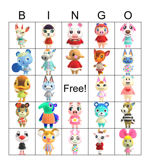 acnh bingo with normal and peppy villagers Bingo Card