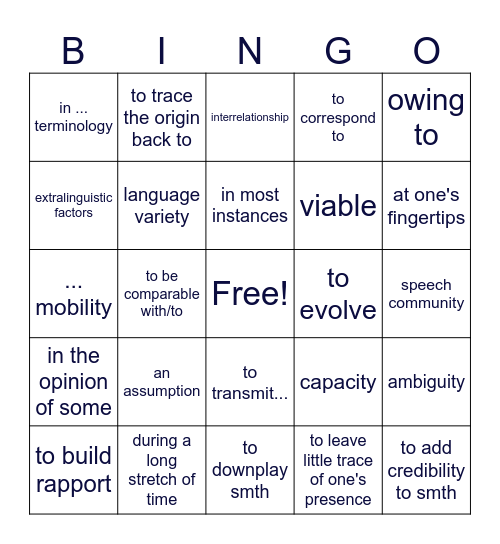 L&L Final Presentations Bingo Card