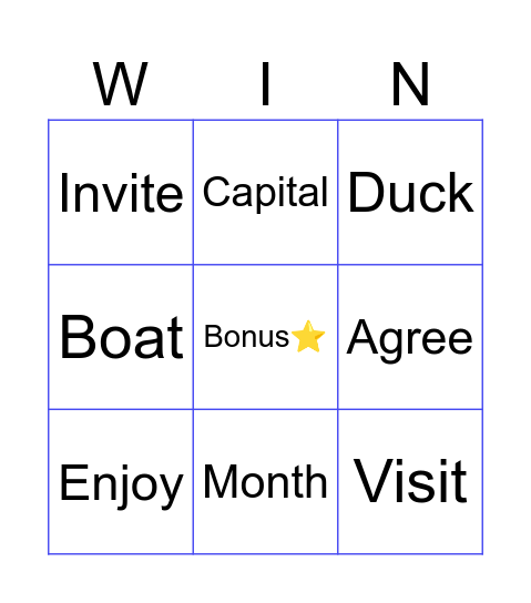 Word List #1 Bingo Card