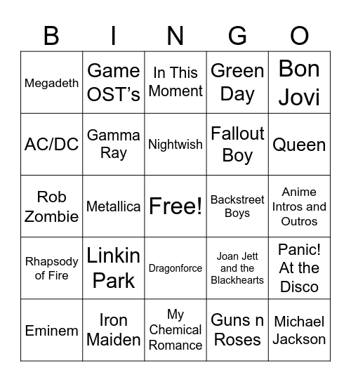 What music do you share in common with Kirbo Bingo Card