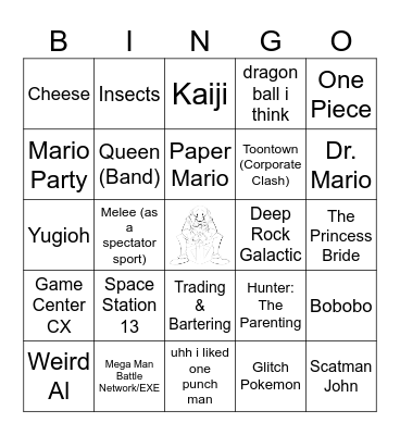 Megamaw's Interests Bingo Card