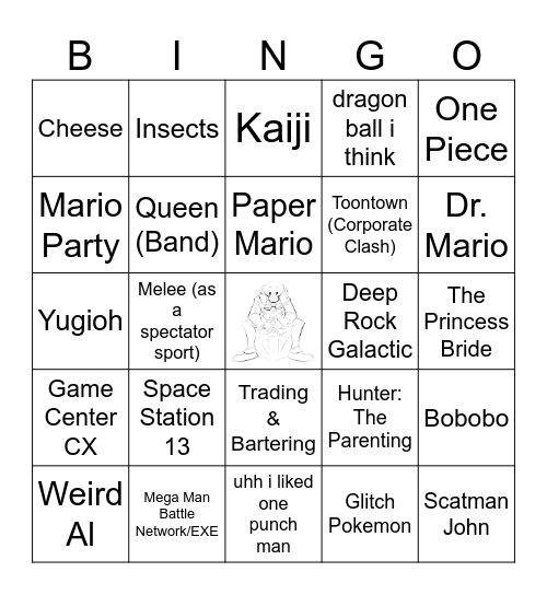 Megamaw's Interests Bingo Card