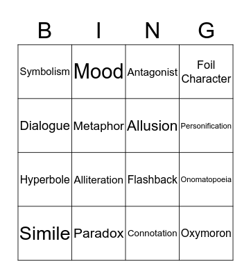 Figurative Language Bingo Card