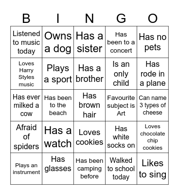 Sit Down - Stand Up Table BINGO Card