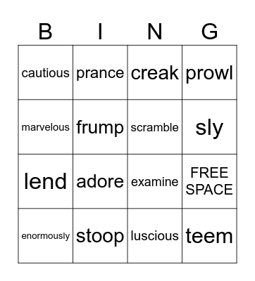 Vocabulary Bingo Card