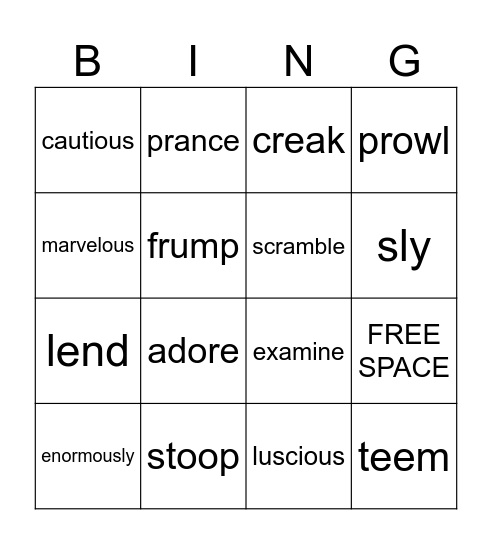 Vocabulary Bingo Card