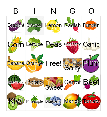 Fruits and Vegetables Bingo Card