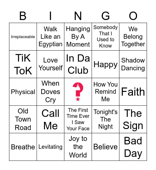 Billboard Song of the Year Bingo Card