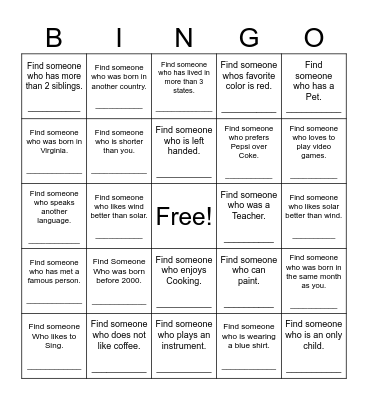 Find Someone Who Bingo Card