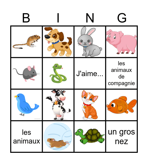 Les animaux de compagnie Bingo Card