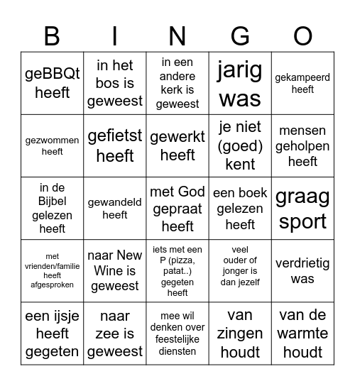 Zoek iemand die (in de zomer)... Bingo Card