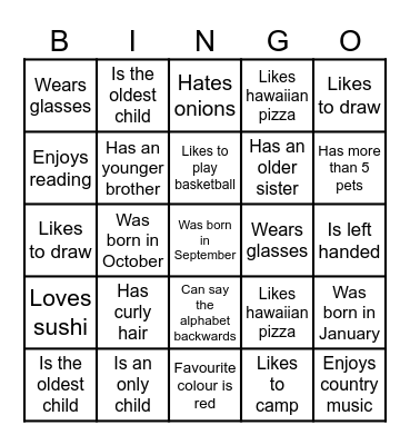 Grade 7 Human Bingo Card