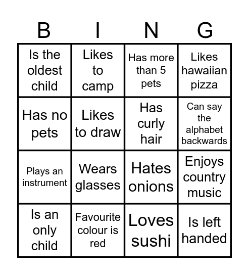 Grade 7 Human Bingo Card